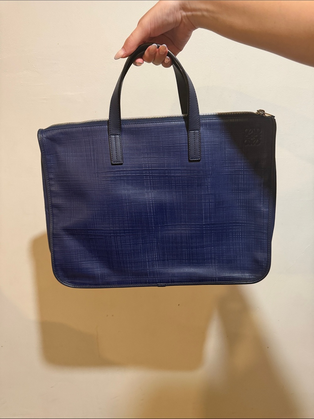 LOEWE Navy Blue Leather Briefcase Handbag